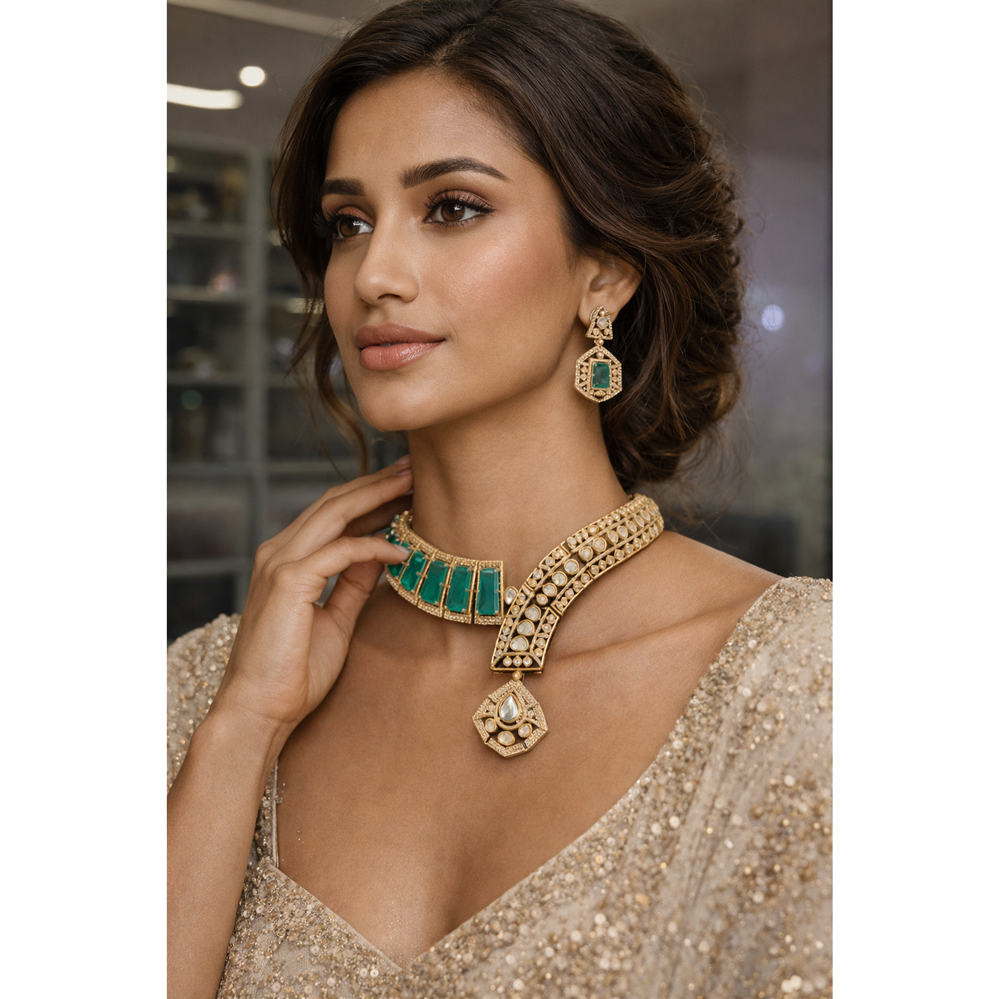 Ishani emerald polki set